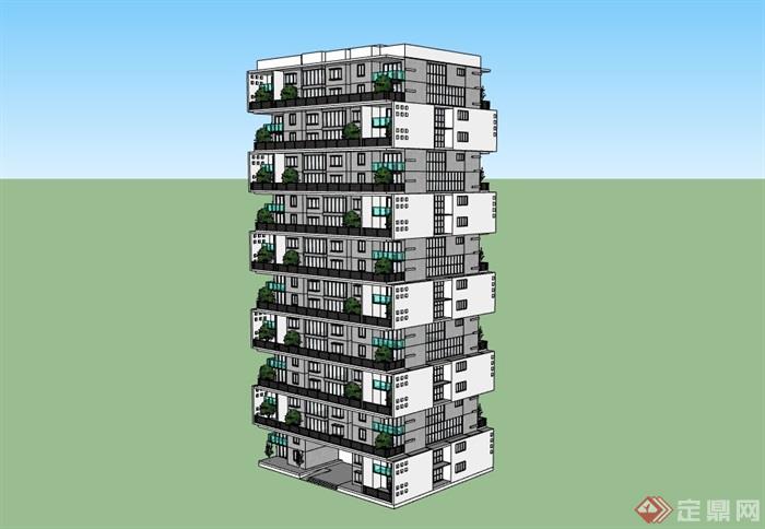 高层现代风格详细的小区居住楼su模型