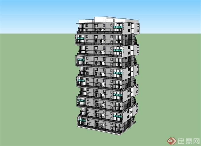 高层现代风格详细的小区居住楼su模型