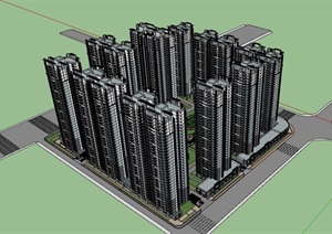 详细的整体小区独特居住楼SU(草图大师)模型