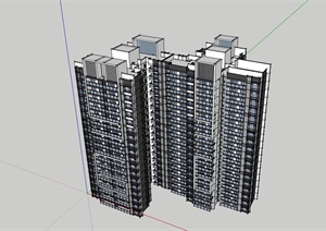 某高层现代风格详细的居住楼SU(草图大师)模型