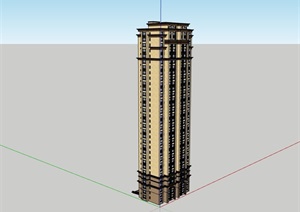 某高层详细的独特居住楼SU(草图大师)模型