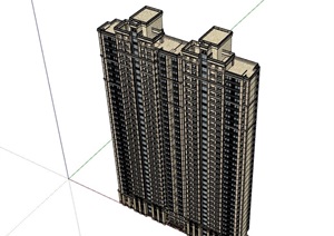 详细的整体高层独特居住楼SU(草图大师)模型