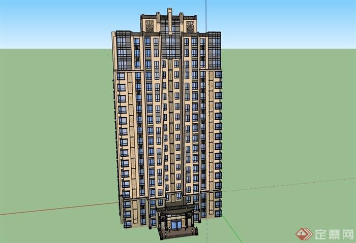某现代风格完整的高层独特居住楼su模型