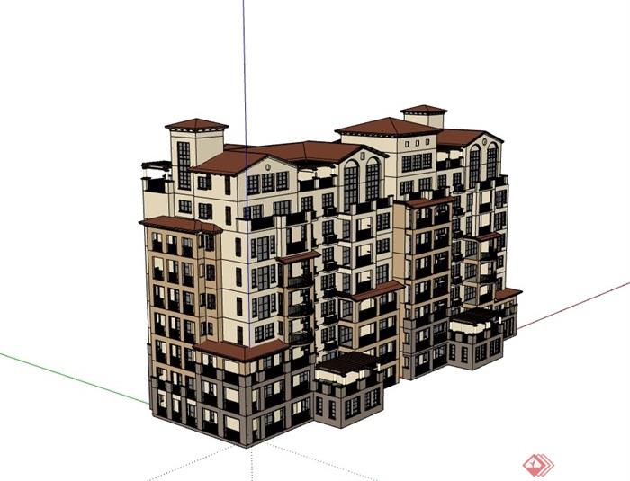 某完整的欧式整体详细的居住楼su模型