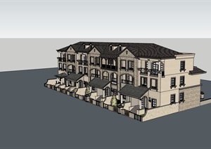 欧式风格独特详细的洋房居住楼SU(草图大师)模型