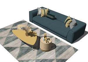 现代轻奢沙发茶几组合摆件双人沙发SU(草图大师)模型