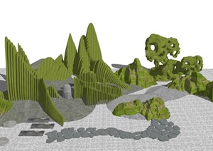 新中式假山石头太湖石景观石景观小品SU(草图大师)模型6