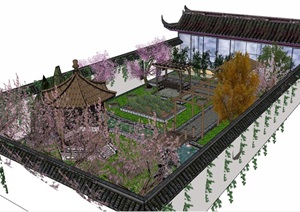 古典中式庭院花园景观SU(草图大师)模型
