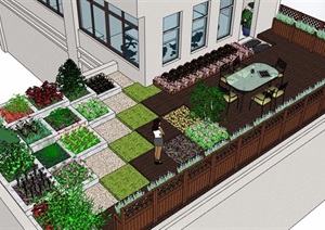 某现代风格屋顶庭院花园景观SU(草图大师)模型