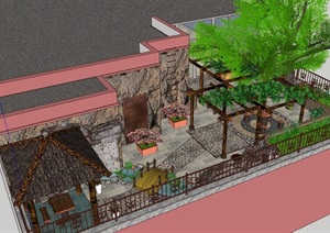 某中式风格屋顶庭院景观SU(草图大师)模型
