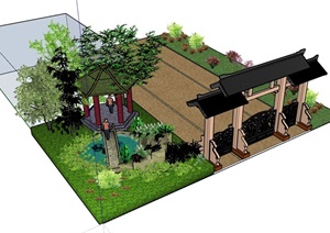 古典中式风格完整的庭院景观SU(草图大师)模型