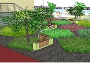 某整体详细的完整庭院景观SU(草图大师)模型