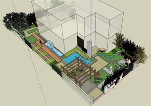 详细的整体完整的别墅庭院景观SU(草图大师)模型