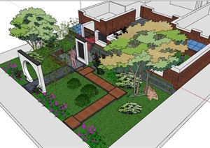 某现代风格整体详细的庭院景观SU(草图大师)模型