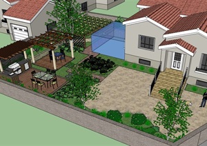 整体详细的完整庭院景观SU(草图大师)模型