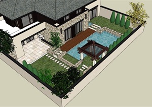 某详细的欧式风格别墅庭院景观SU(草图大师)模型