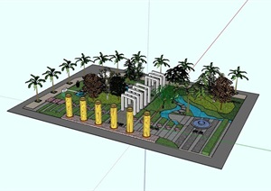 详细的整体庭院景观SU(草图大师)模型