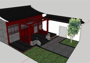 详细的中式庭院景观SU(草图大师)模型