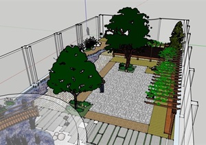 详细的精致完整独特庭院景观SU(草图大师)模型