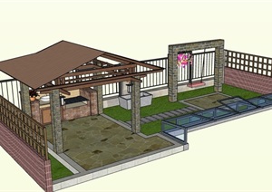 详细的屋顶庭院景观SU(草图大师)模型