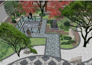 完整的详细中式庭院花园设计SU(草图大师)模型