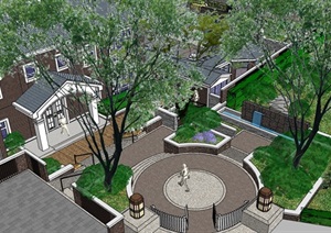 欧式风格别墅及庭院花园设计SU(草图大师)模型