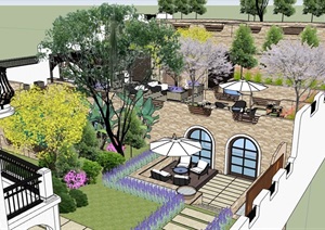 详细的整体欧式别墅庭院花园设计SU(草图大师)模型