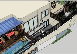 详细的完整屋顶花园设计SU(草图大师)模型