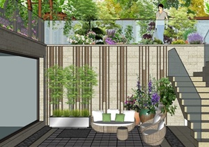 某现代风格完整的别墅庭院花园设计SU(草图大师)模型