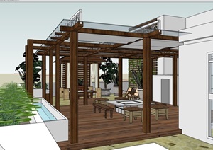 完整的详细屋顶花园设计SU(草图大师)模型