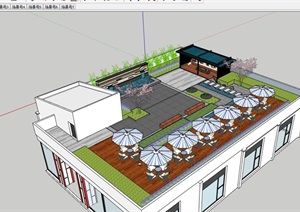 详细的独特完整的屋顶花园设计SU(草图大师)模型