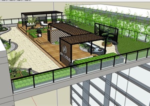 某现代风格整体完整屋顶花园设计SU(草图大师)模型
