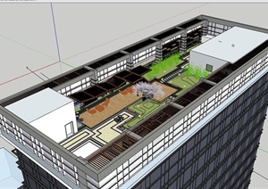 详细的办公楼屋顶花园设计SU(草图大师)模型