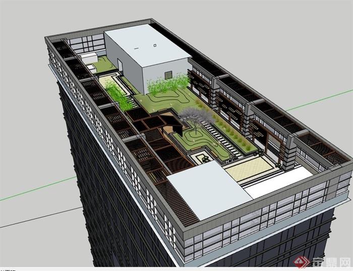 详细的办公楼屋顶花园设计su模型