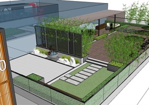 详细的完整独特屋顶花园设计SU(草图大师)模型