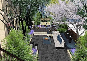 完整的详细独特屋顶花园设计SU(草图大师)模型