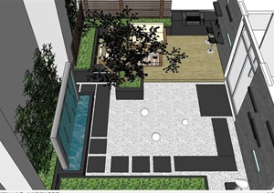 详细的整体屋顶花园设计SU(草图大师)模型