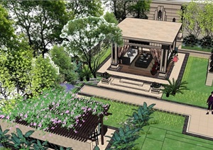 详细的完整独特屋顶花园设计SU(草图大师)模型