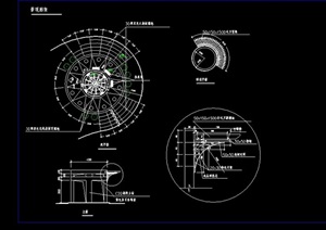 详细的圆形园林景观廊架cad施工图