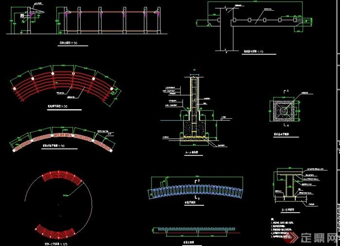 详细的整体园林景观廊架cad施工图