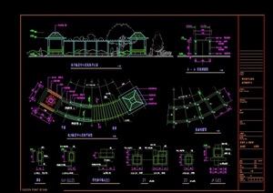 多个详细的完整园林景观廊架cad施工图