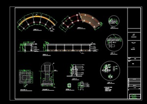 详细的整体独特园林景观廊架cad施工图