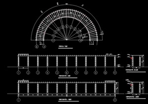 半圆形园林景观廊架cad施工图