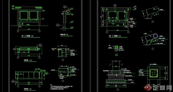 详细的园林景观廊架cad施工图