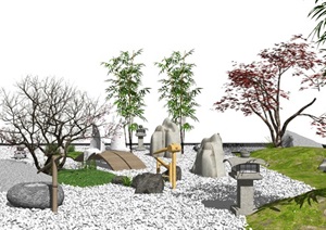 新中式景观小品 庭院景观 石头SU(草图大师)模型