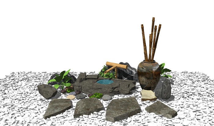 新中式景观小品 庭院景观 石头su模型(1)