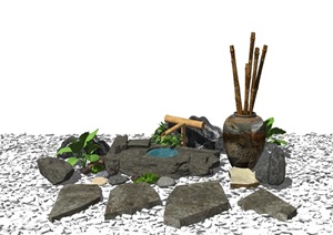 新中式景观小品 庭院景观 石头SU(草图大师)模型8