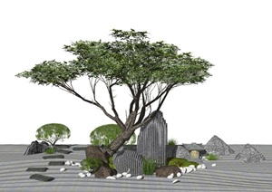 新中式景观小品 庭院景观 石头SU(草图大师)模型10
