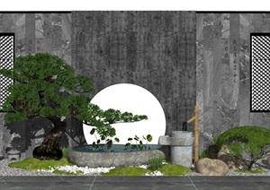 新中式景观小品 庭院景观 石头 景观树SU(草图大师)模型2