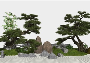 新中式景观小品 庭院景观 石头 景观树SU(草图大师)模型21